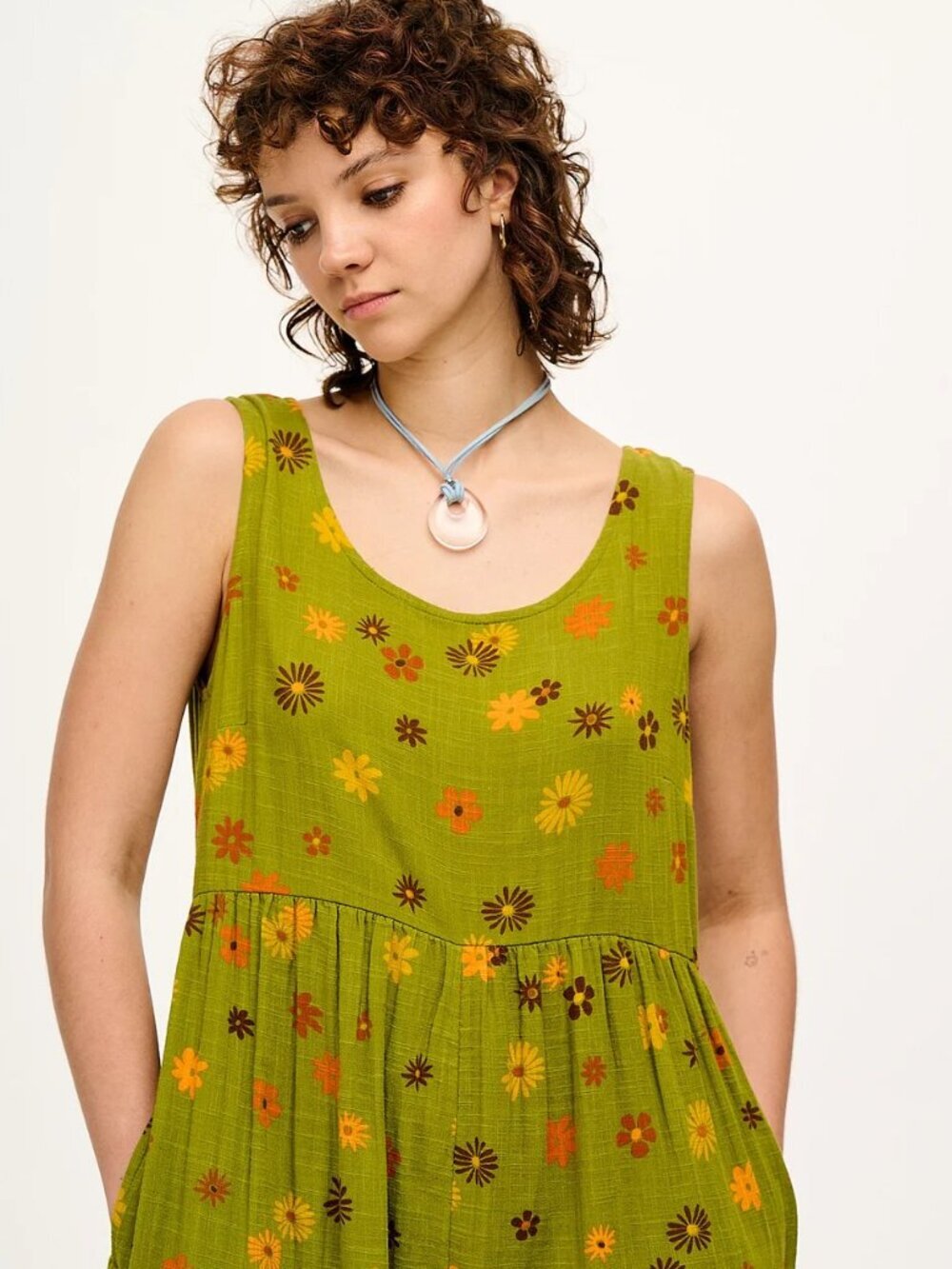 Lucy & Yak Bowie Jumpsuit Green Amber Print UK 22 / US 8 Like New Organic Cotton